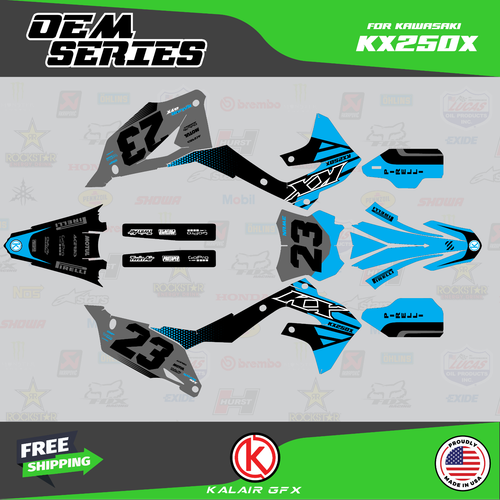 Kit de calcomanías gráficas para Kawasaki KX250X 2021 2022 2023 2024 OEM - cian - Imagen 1 de 6