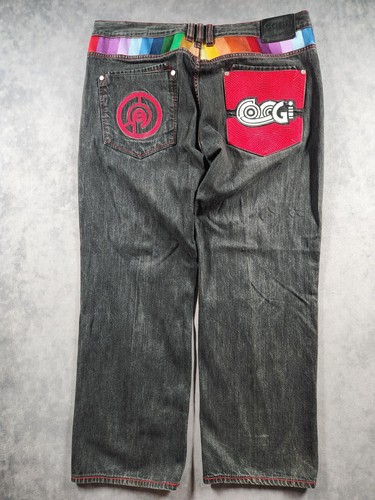 Coogi Jeans Men's 44x35 Black Denim Medium Wash Wide Leg Baggy Rainbow Retro Y2K - Picture 1 of 19