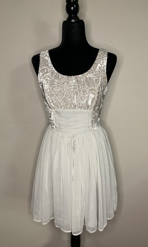 Free People Lover's Silver Velvet Mini A Line Dress Chiffon Lace Women’s S 4 - Picture 2 of 12