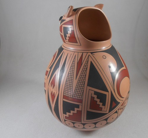 Carlos Villalba Mata Ortiz Pottery Bear Vase Effigy Vessel Polychrome Mexico - Picture 5 of 11