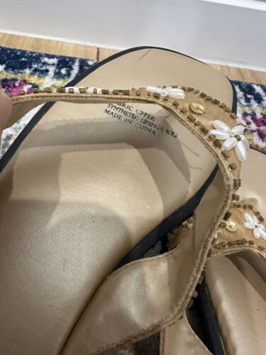 90s Y2K Square Block Heel Sandal Thongs Beaded Gold Champagne UK 7 US 9 Aus 9 - Picture 4 of 5