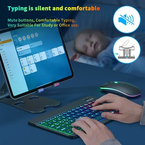 RGB Backlit Keyboard Mouse For Samsung Galaxy Tab A8 A9 Plus S9 FE S8 S7 S6 Lite - Picture 5 of 35