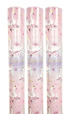 FOIL TAGS 3x CHRISTMAS GIFT WRAP PAPER 3M UNICORN DESIGN PINK METALLIC PRESENT