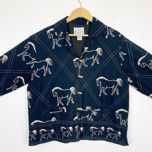 Vintage Karen Heart Jacket Size Medium Equestrian Western Horses Button Up Black - Picture 5 of 9