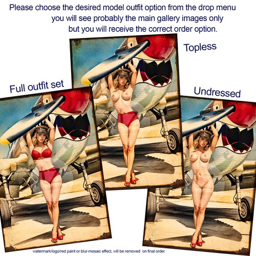 WW2 sexy pin-up war plane Spitfire P-40's P-51 Mustangs prints or metal tin - Picture 2 of 2