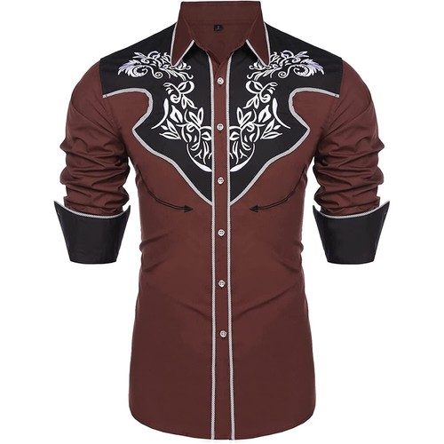 Camisa de vestir Western de manga larga ajustada con botones Blusa Informal Prendas para el torso Hombres - Imagen 1 de 14