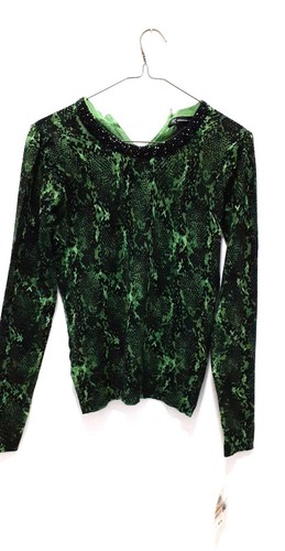 INC Green snakeskin print sweater top with beaded neckline - SMALL-NWT - Picture 9 of 13