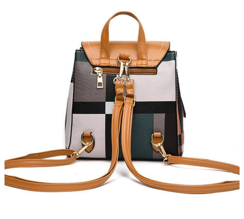 Convertible Strap Backpack BLACK Flap Cover Plaid Leather Handbags Shoulder Bag - Picture 4 of 7