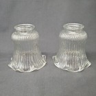 Set Of 2 CLEAR Ribbed TULIP Fan GLASS Shade 2" Fitter Replacement 