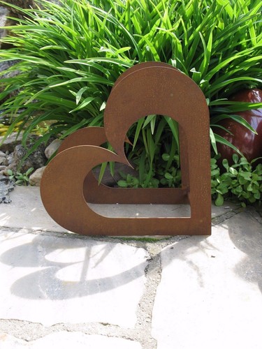 Herz aus Metall - Holz-Regal - Edel-Rost - Garten Terrasse - Deko - klein - Bild 7 von 7