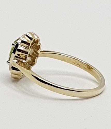 9ct Gold Peridot & Diamond 0.06ct Cluster Flower Celtic 375 Yellow Gold Ring - Picture 7 of 23