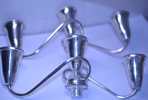 VINTAGE DUCHIN STERLING SILVER 8.75" CONVERTIBLE TRIPLE CANDELABRA CANDLESTICKS - Picture 9 of 11