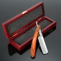 Wood Handle Straight Razor Steel Blade Folding Shaving Knife & Wood Box Men Gift Wood Handle Straight Razor Steel Blade Folding Shaving Knife & Wood Box Men Gift