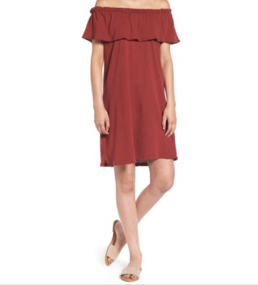 Current/Elliot Sz 2 Ruffle Dress In Burnt Orange Off the Shoulder Summer Casual
