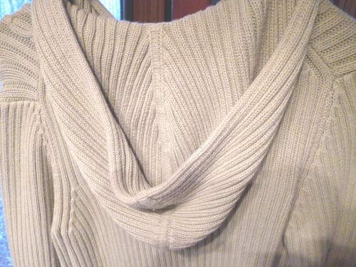 Girls LANDS END Cable Knit Zip Up Hooded Sweater Green w/Blue Trim Size 16 XL - Picture 6 of 6