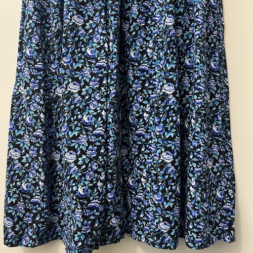 Vestido midi vintage Karin Stevens 100 % azul rayón estampado rosas cottagecore talla 10 - Imagen 7 de 11