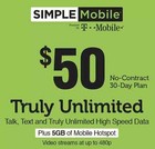 Simple Mobile Prepaid $50 Refill Top-Up Prepaid Card ,Pin / Recharge