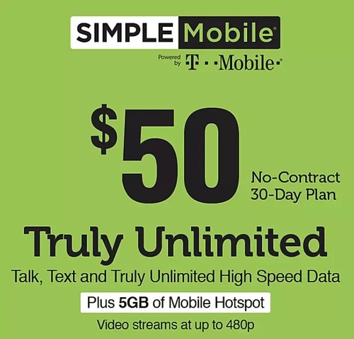 SIMPLE MOBILE Prepaid $50 Refill Top-Up Prepaid Card ,PIN / RECHARGE - 第 1/1 張圖片