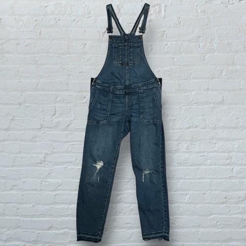 Indigo Blue Women's Maternity Distressed Denim Overalls, Size Small - Picture 1 of 15