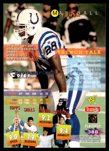 1995 Stadium Club #388 Marshall Faulk Members Only Near Mint or Better - Picture 2 of 2