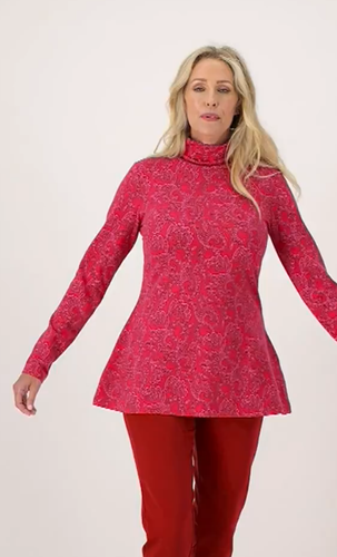 Isaac Mizrahi Live! Printed Turtleneck with Long Sleeves | Pink | Large. - Picture 2 of 2
