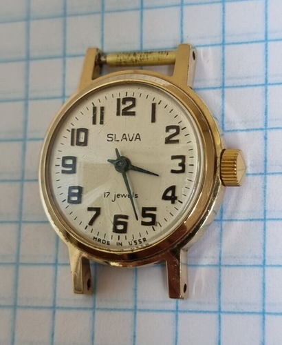 Vintage watch Soviet era, USSR Ladies SLAVA, 1970s, Gold Plated Au 10 - Picture 4 of 15