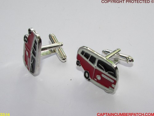 steampunk jewellery cufflinks silver red white enamel camper van VW #CL63 - Picture 4 of 4