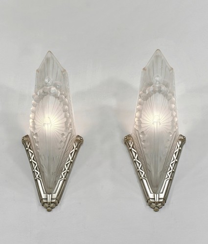 FRENCH 1930 ART DECO WALL SCONCES BY SCHNEIDER a pair . muller era france - Picture 7 of 9