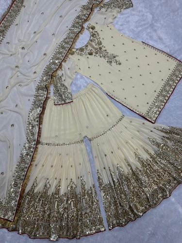 SALWAR KAMEEZ INDIO PAQUISTANÍ BODA FIESTA ROPA BOLLYWOOD SHARARA TRAJE GHARARA - Imagen 6 de 10