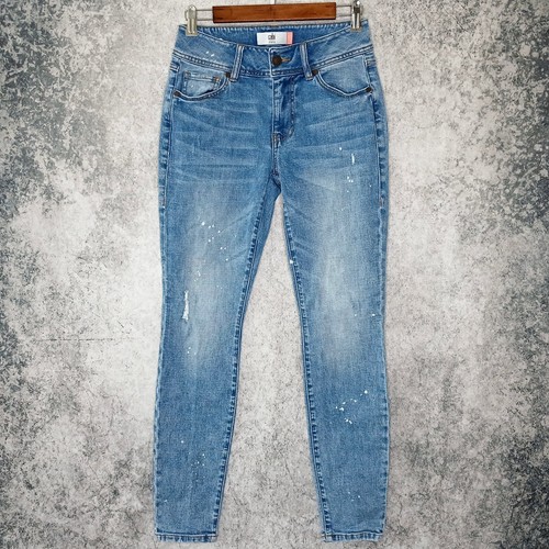 CAbi womens distressed cinch skinny jeans size 4 stretch bleached light wash - Picture 2 of 7