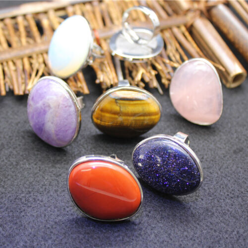 Irregular Ring Natural Crystal Chakra Oval Quartz Opening Healing Reiki Jewelry - Picture 1 of 17