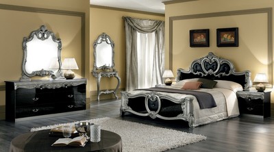 Esf Barocco Black Silver Finish King Size Bedroom Set 6 Pieces Made In Italy 645380709749 Ebay