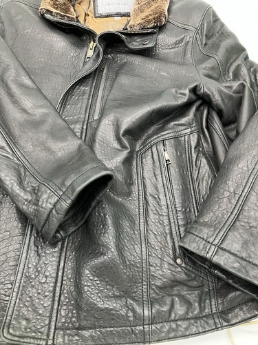 Marc New York Leather Jacket Mens Medium Black Real Lamb Shearling Fur* - Picture 4 of 6