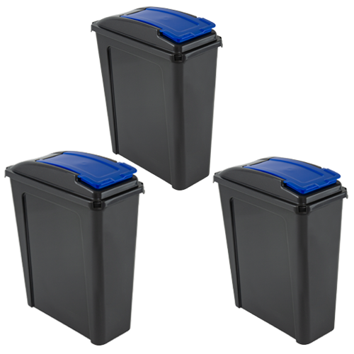(Set of 3) 25L Slimline Recycle Bin with Flap Lid Kitchen Waste Feed Storage UK - Picture 19 of 30