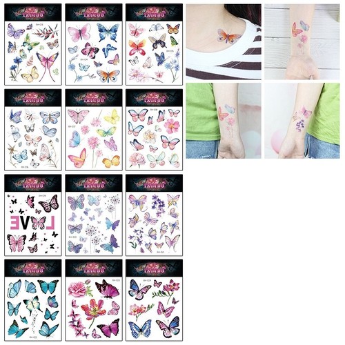 12 Sheets Flower Butterfly Birds Series Temporary Tattoos Sticker for Woman Girl - Picture 5 of 25