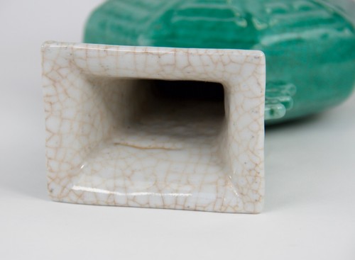 Antique Chinese Square shape green crackle-glazed porcelain Vase 19th c - Picture 6 of 12