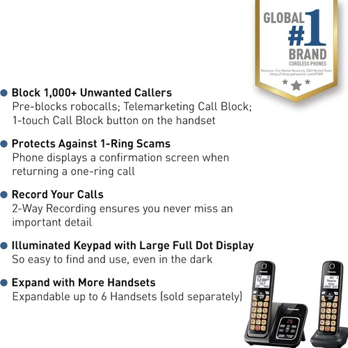 Panasonic KX-TGD832M Expandable Cordless Phone System 2 Handsets Black Open Box - Zdjęcie 2 z 9