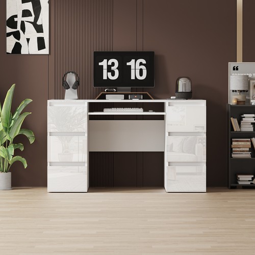 NEW White Dressing Table High Gloss Vanity Makeup Desk 6 Drawers Storage Bedroom - Picture 6 of 12