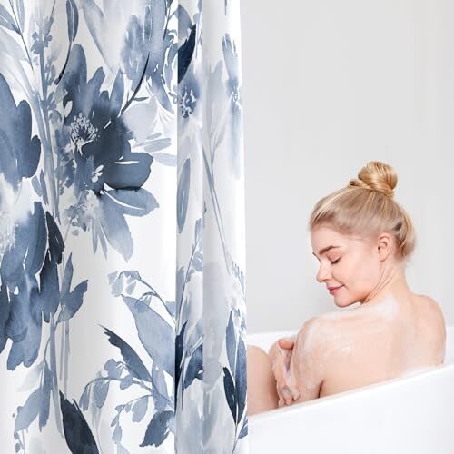 Floral Shower Curtain, Summer Watercolor 72"W x 72"L (Pack of 1) Navy Blue - Picture 4 of 6