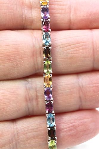Silver Bracelet Amethyst Citrine Genuine Gems Solid Sterling Slider to 9 Inch - Picture 9 of 24