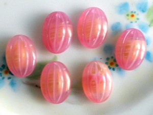 #494C Vintage Glass Cabochons Pink Dome Cottage 11x16mm Oval NOS Flat Bottom