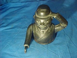 Early 20thc MAN TIPPING HAT Cast Iron FIGURAL MECHANICAL BANK Needs Base Plate