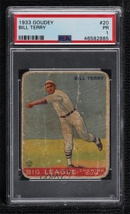 1933 Goudey Big League Chewing Gum R319 Bill Terry #20 PSA 1 Rookie RC HOF