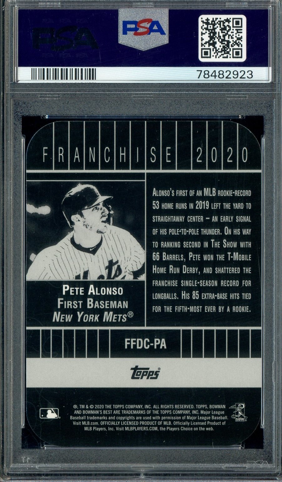 2020 Bowman's Best Franchise 2020 Clear Refractor Pete Alonso PSA 10 GEM MINT view 2