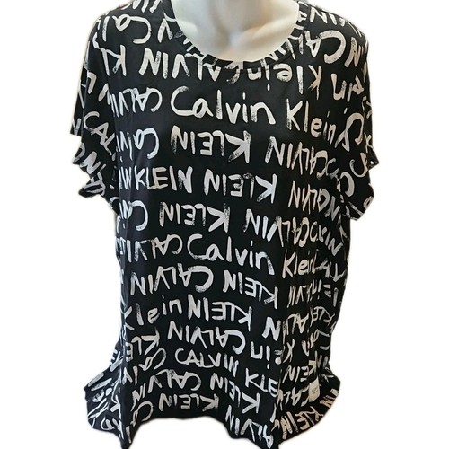 Calvin Klein Woman’s Black/White Top Performance R Neck Blouse Sz XL