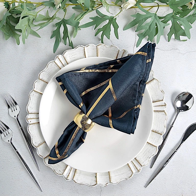 5 SERVILLETAS AZUL MARINO DORADO 20" Poliéster Patrón Geométrico Decoraciones Fiesta Foto 3 de 4