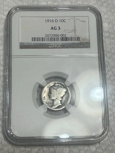 1916 D Mercury Dime AG 3 NGC Graded