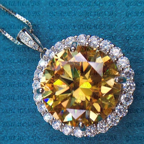 5.50ct Round Cut Natural Citrine Diamond Pendant 18K White Gold Plated No Chain - Picture 3 of 10