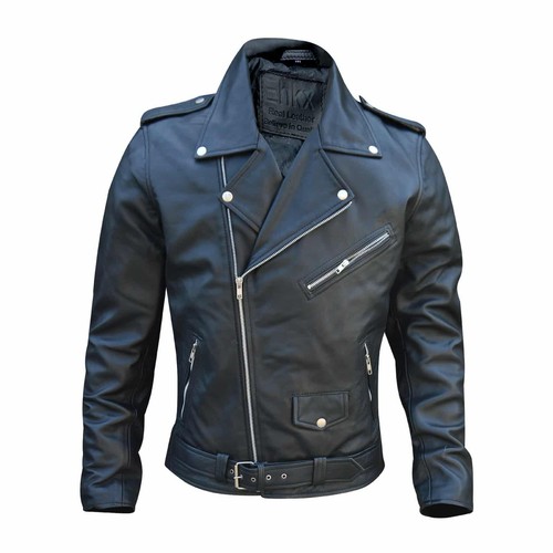 MENS BLUF GAY BRANDO QUILTED MOTORBIKE REAL COWHIDE LEATHER JACKET - Picture 2 of 3