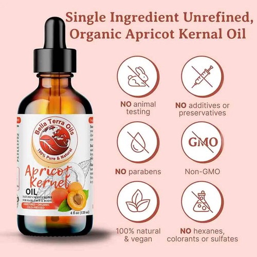 Organic Cold-Pressed Apricot Kernel Oil 100% Pure Skin Hair Face Moisturizer - Picture 3 of 10